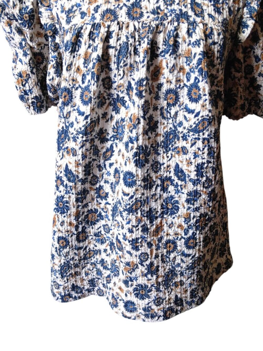 LOFT Floral Puff Short Sleeve Ruffle Accent Size Small Blouse Girly Boho - Picture 3 of 7